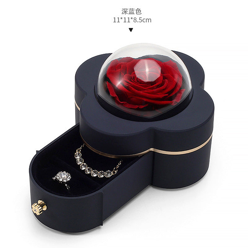 Four Leaf Clover Preserved Rose Flower Luxury Jewelry Box