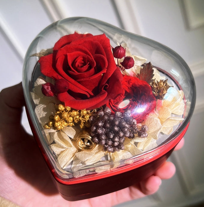 Heart Shape Preserved Rose Jewelry Box
