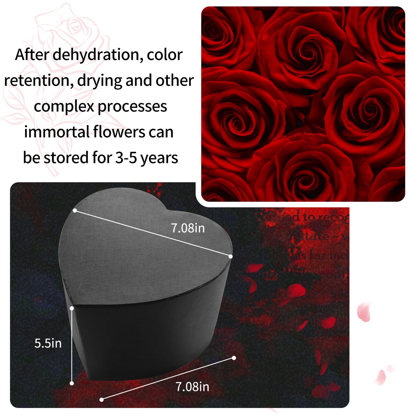 27 PCS Preserved Rose in Heart Box