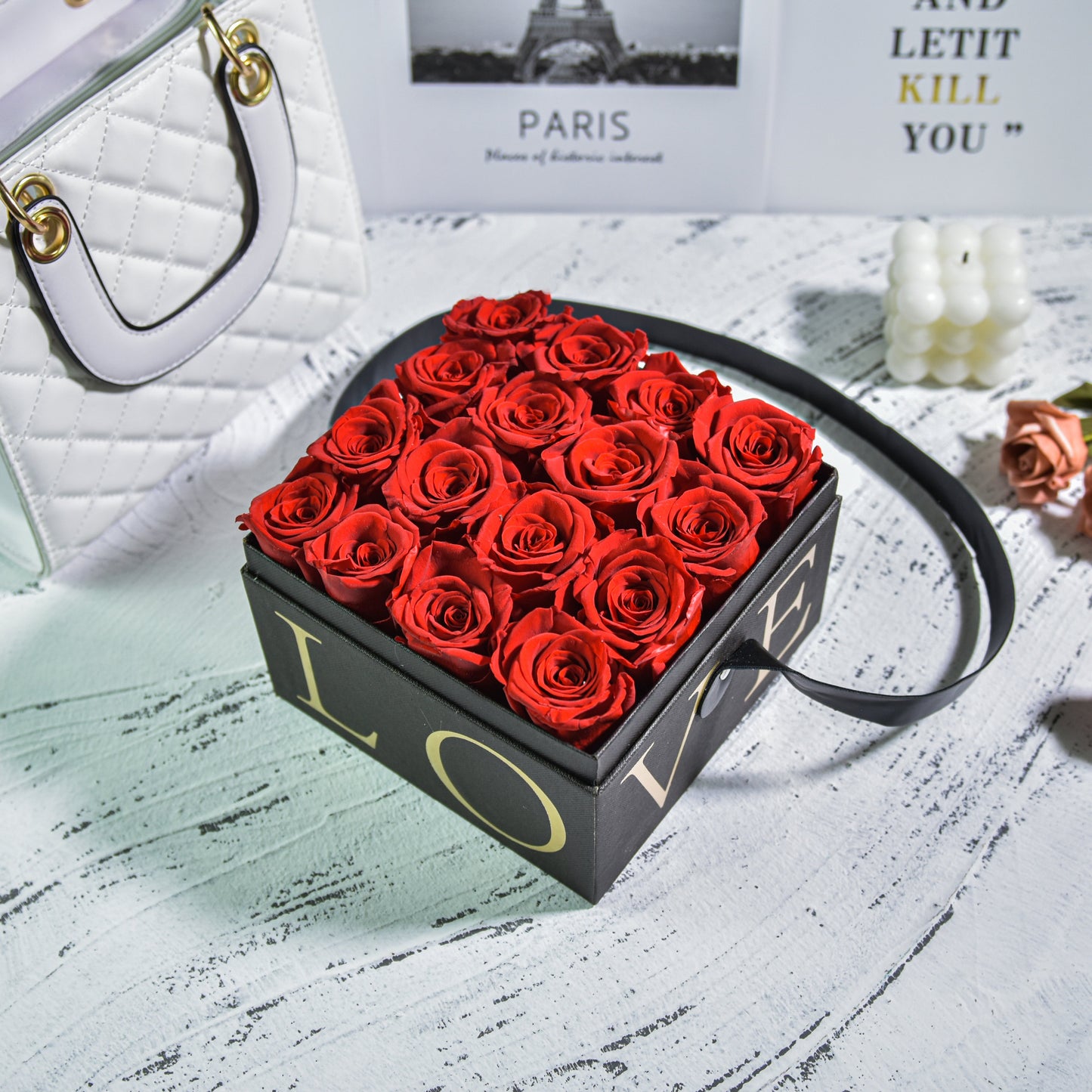 Caixa de presente quadrada rosa 16 unidades - 3 cores