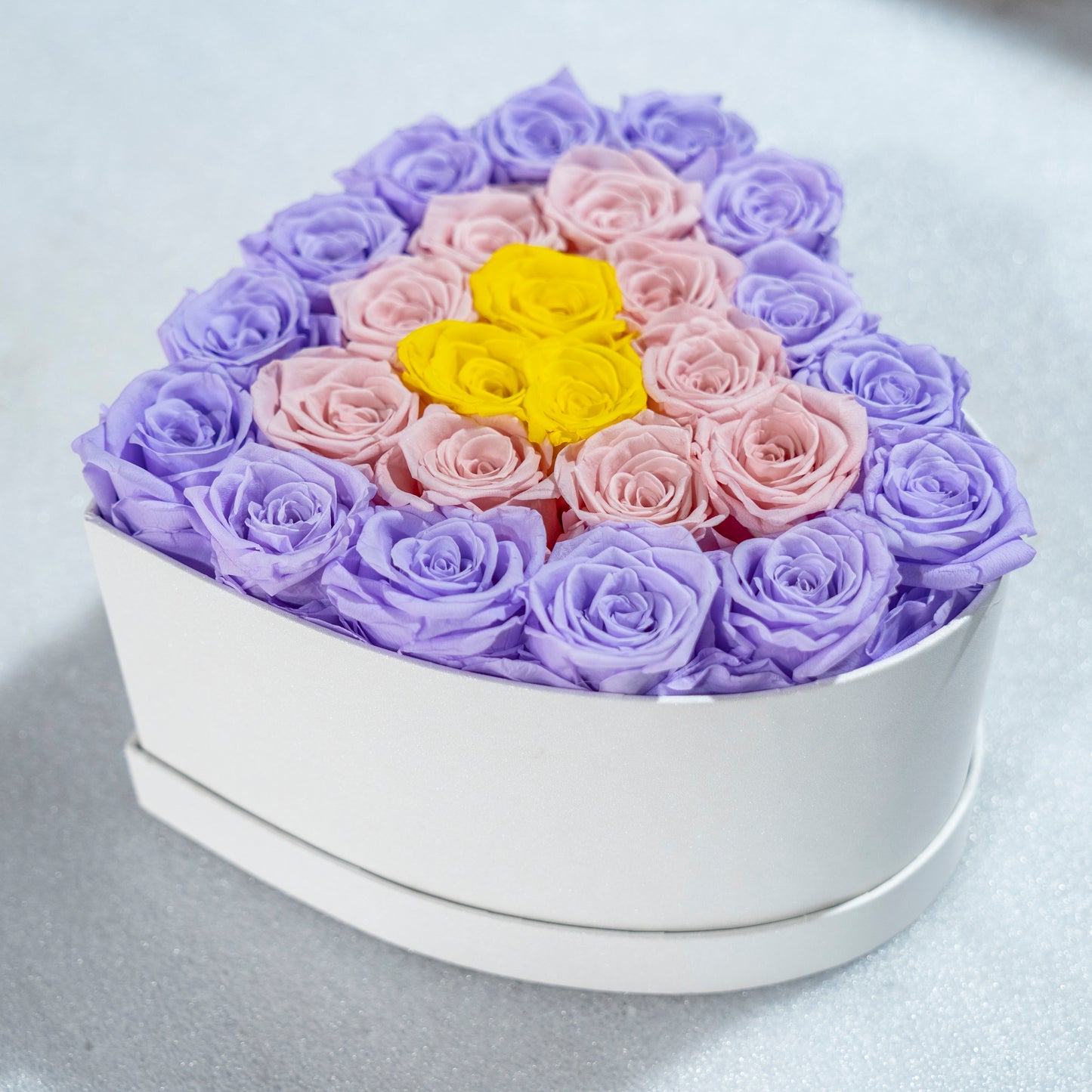 Classic Double Color Heart Forever Rose Box 24-26 pcs