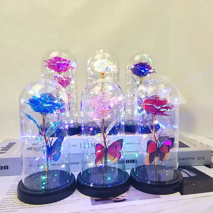 Galaxy Flowers In Glass Dome with Butterfly