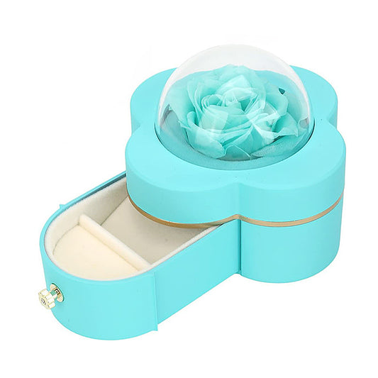 Four Leaf Clover Preserved Rose Flower Luxury Jewelry Box