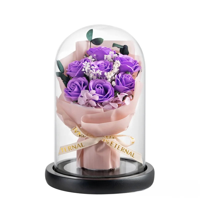 Soap Flowers in Glass Dome