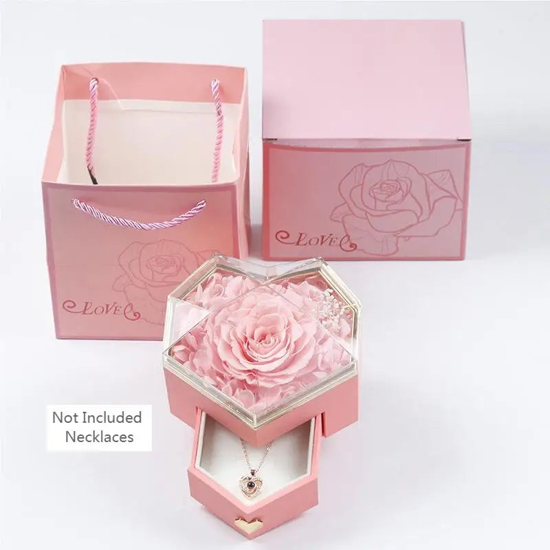 Caixa de joias acrílicas preservadas da flor da rosa
