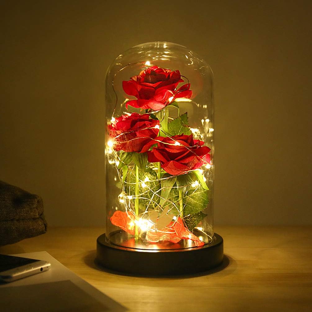 3 Flannelette Roses in Glass Dome