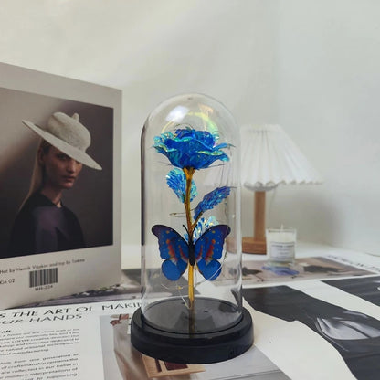 Galaxy Flowers In Glass Dome with Butterfly