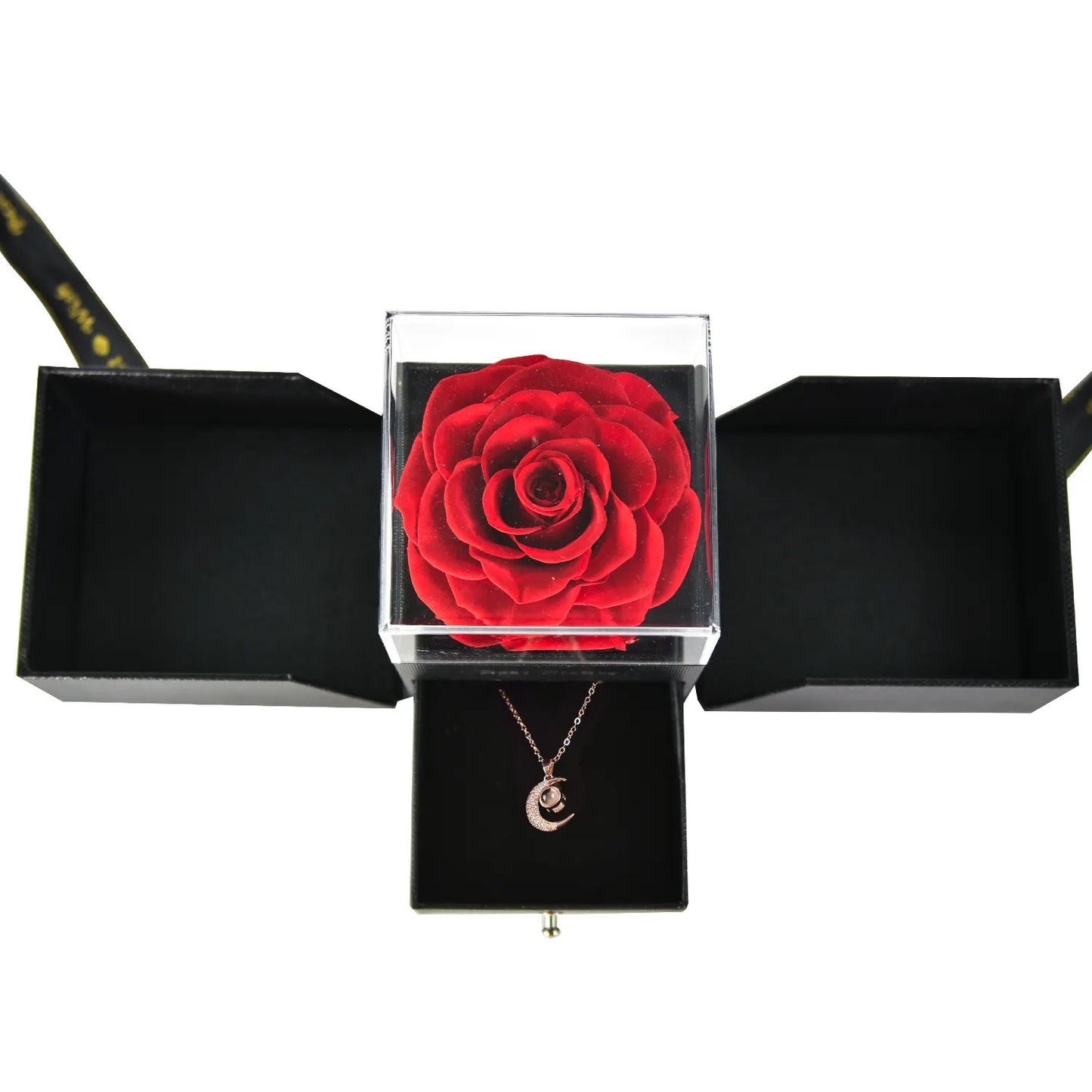 Double Open Preserved Rose Jewelry Box