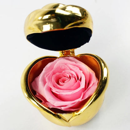 Preserved Rose Metal Heart Shape Jewelry Box