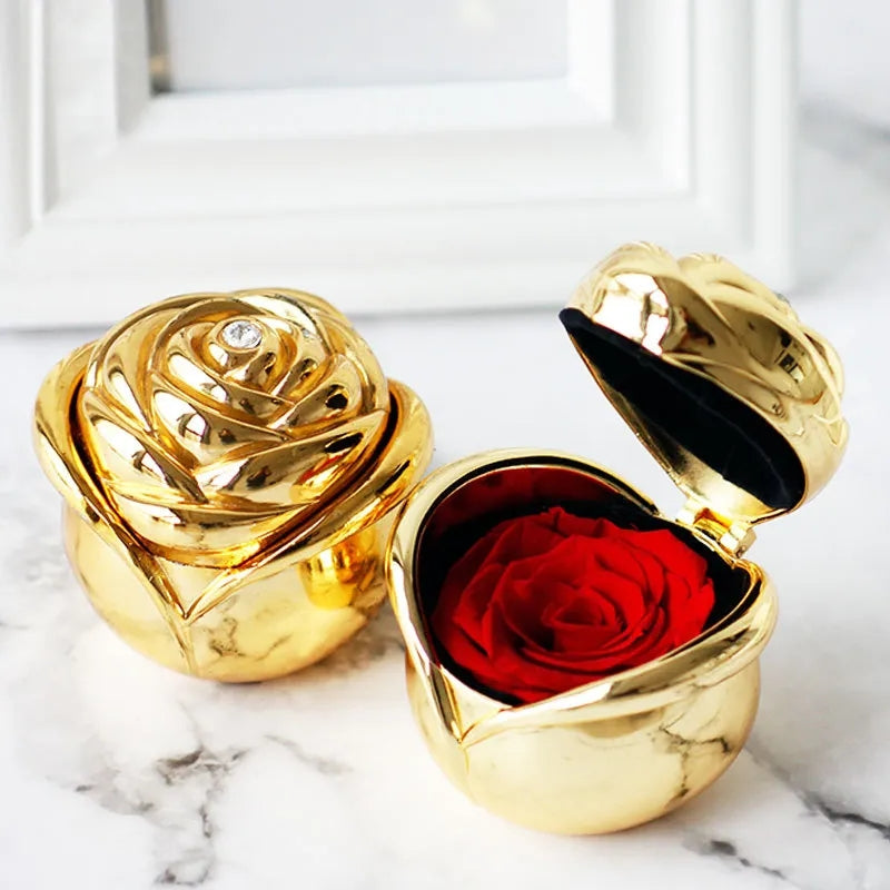 Preserved Rose Metal Heart Shape Jewelry Box