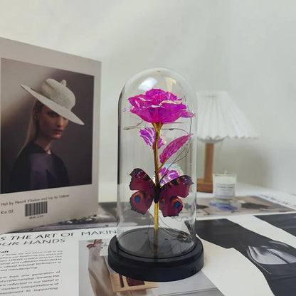 Galaxy Flowers In Glass Dome with Butterfly