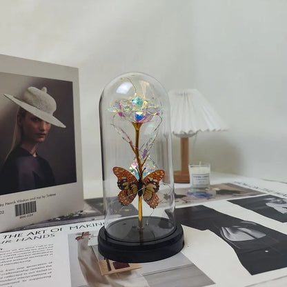 Galaxy Flowers In Glass Dome with Butterfly