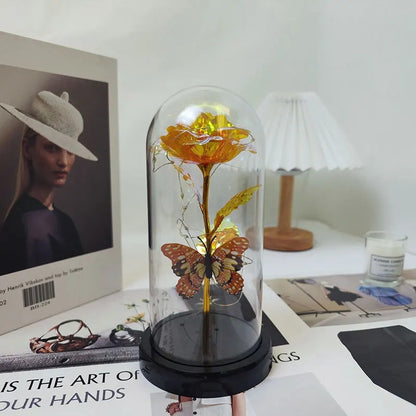 Galaxy Flowers In Glass Dome with Butterfly