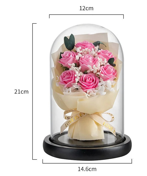 Soap Flowers in Glass Dome