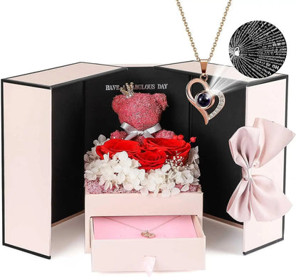 Bear Preserved Rose Jewelry Box