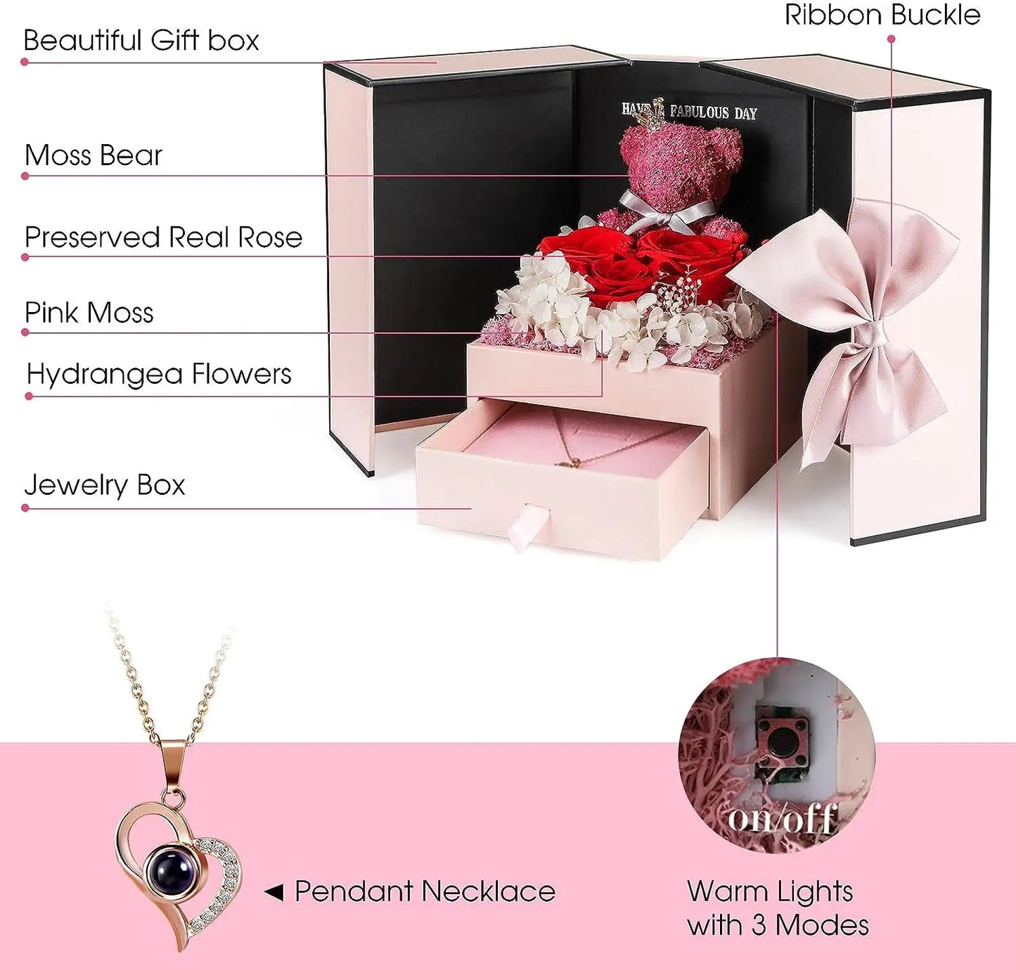 Bear Preserved Rose Jewelry Box