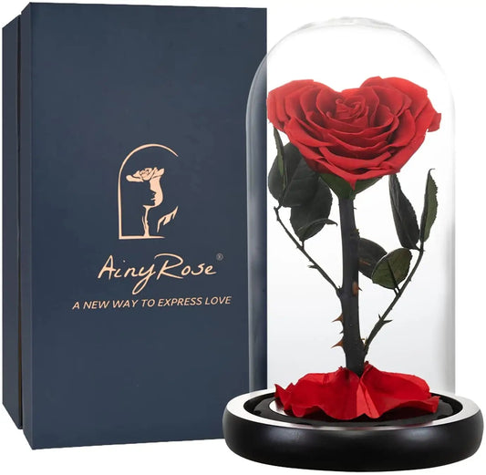 Heart Shape Preserved Rose in Glass Dome