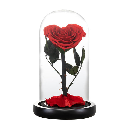 Heart Shape Preserved Rose in Glass Dome