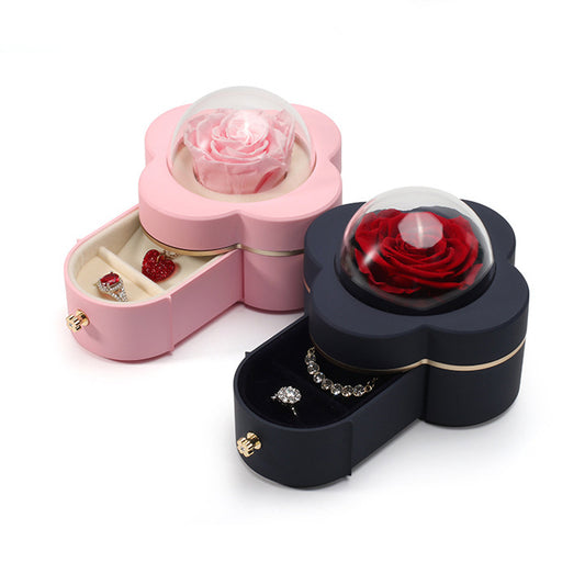 Quatro folhas trevo preservado rosa flor caixa de joias de luxo