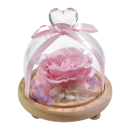 Tall and Short Glass Wood Base Forever Rose With Light