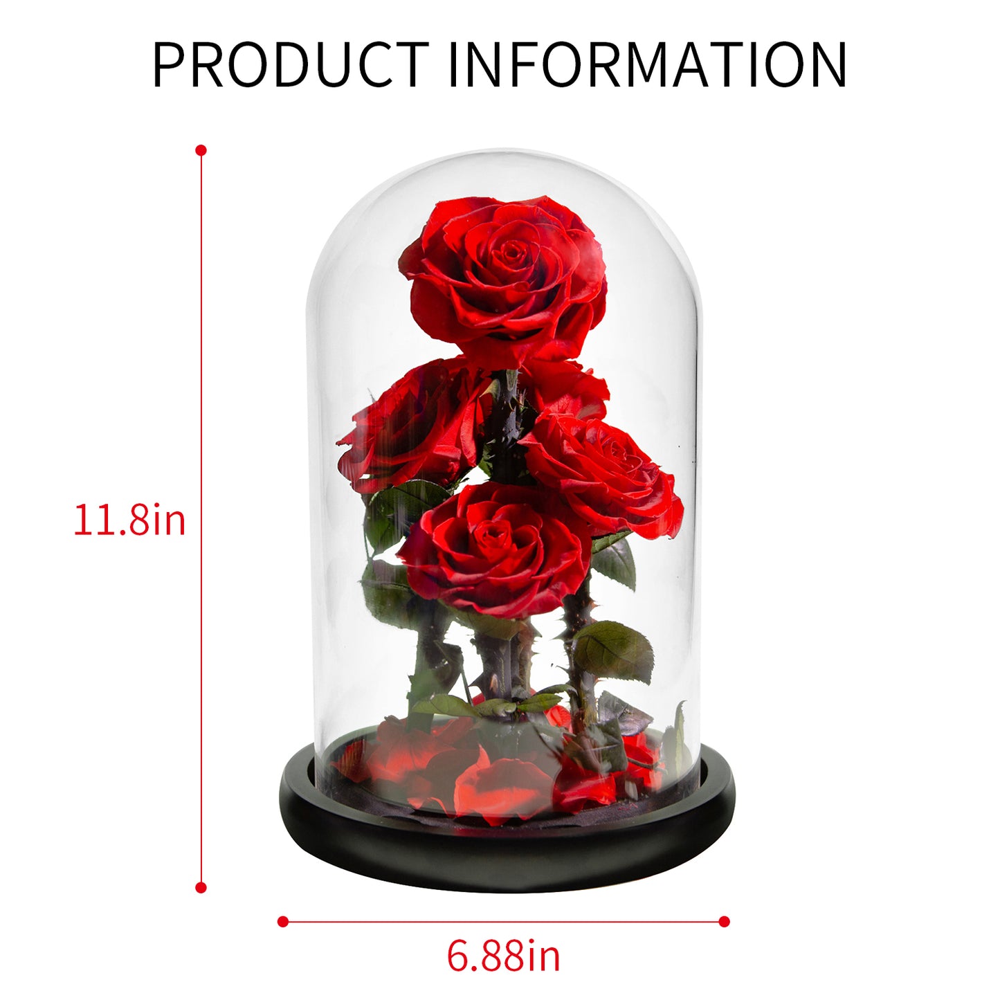 AINYROSE Real Forever Heart Rose-3-5 pcs