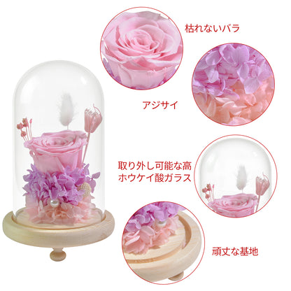 Tall and Short Glass Wood Base Forever Rose With Light
